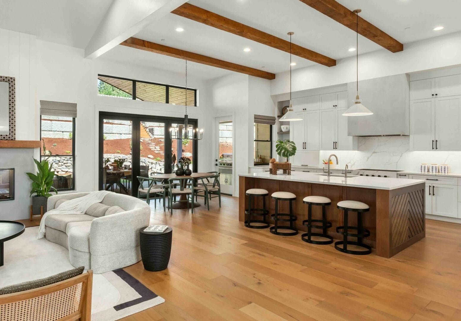 Modern open-concept kitchen and living area.