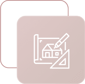 Blueprint icon with house and drafting tools.