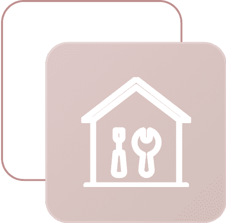House with tools icon on layered background.
